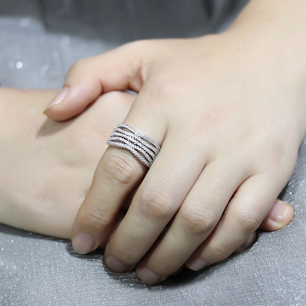 MA3W1546 - Rhodium Brass Ring with AAA Grade CZ  in Clear