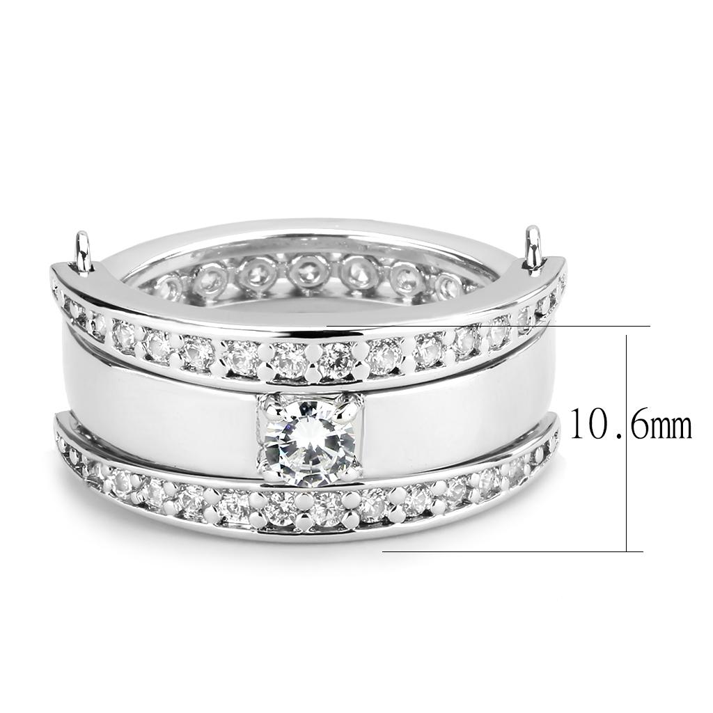 MA3W1549 - Rhodium Brass Ring with AAA Grade CZ  in Clear