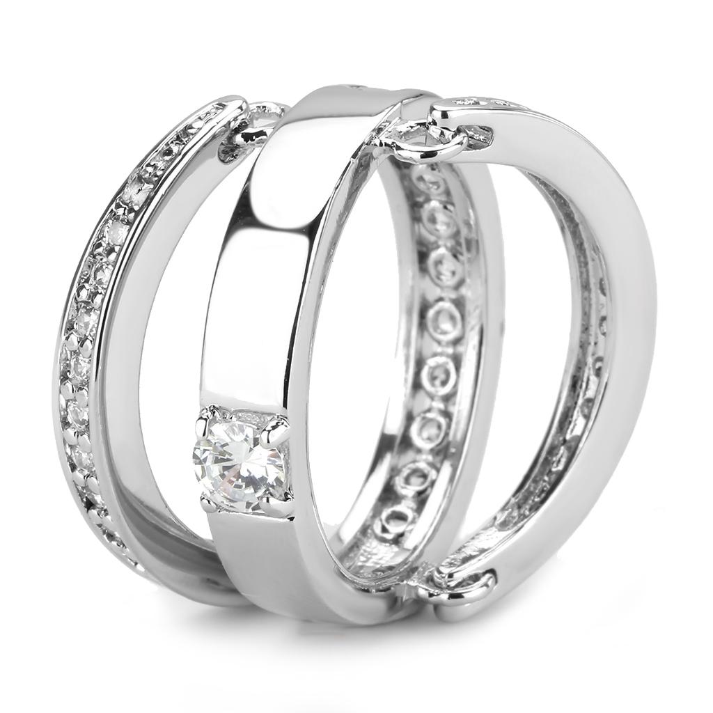 MA3W1549 - Rhodium Brass Ring with AAA Grade CZ  in Clear