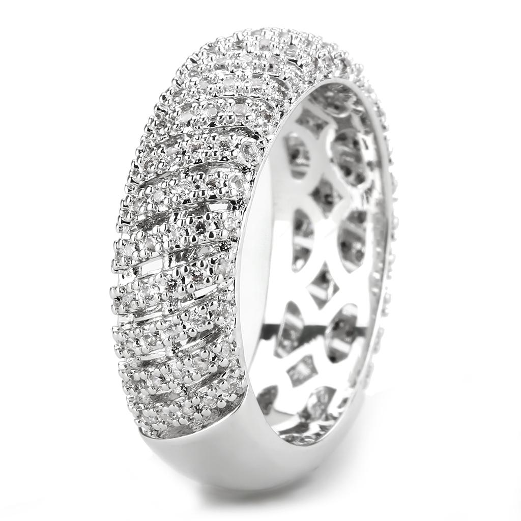 MA3W1550 - Rhodium Brass Ring with AAA Grade CZ  in Clear