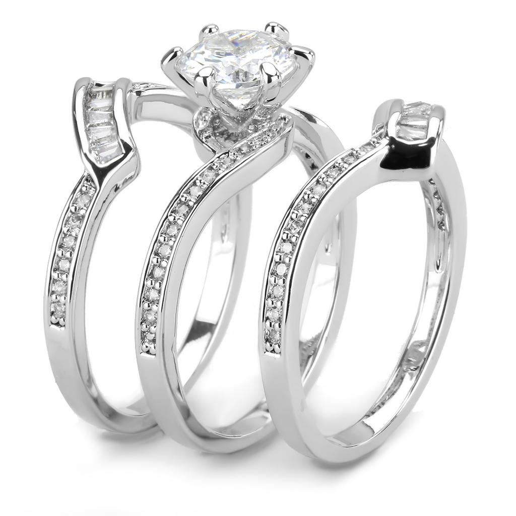 MA3W1551 - Rhodium Brass Ring with AAA Grade CZ  in Clear