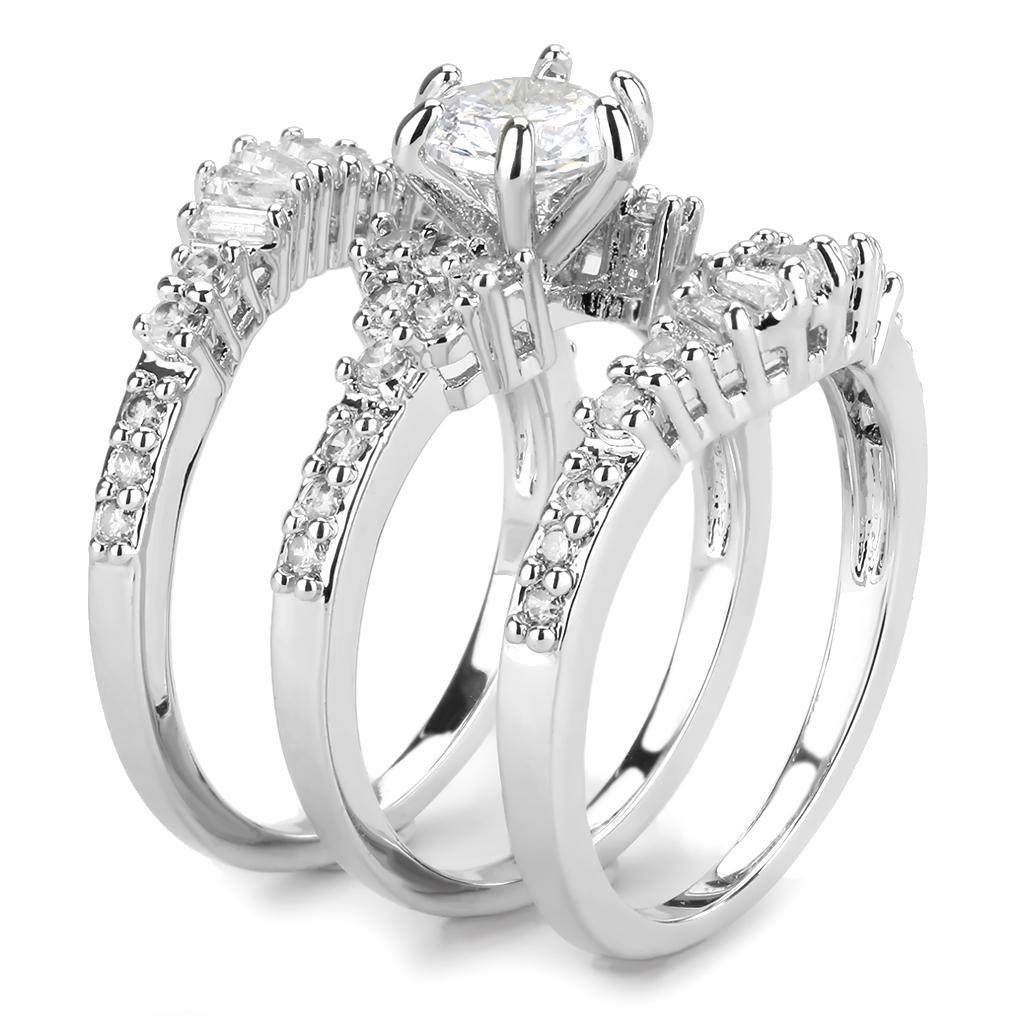 MA3W1553 - Rhodium Brass Ring with AAA Grade CZ  in Clear