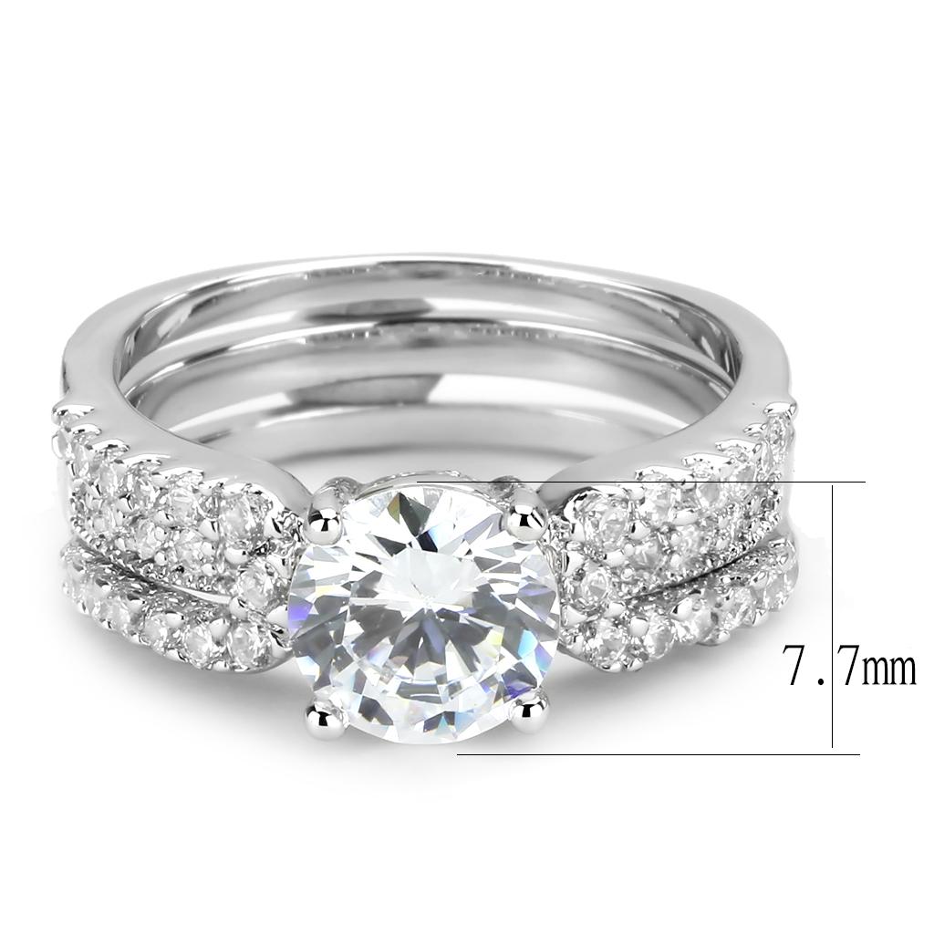 MA3W1554 - Rhodium Brass Ring with AAA Grade CZ  in Clear