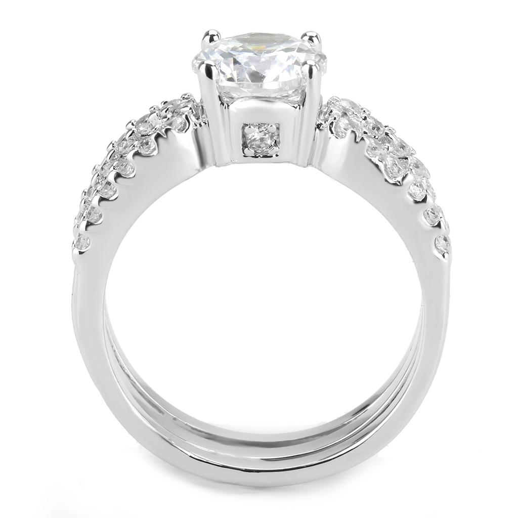 MA3W1554 - Rhodium Brass Ring with AAA Grade CZ  in Clear