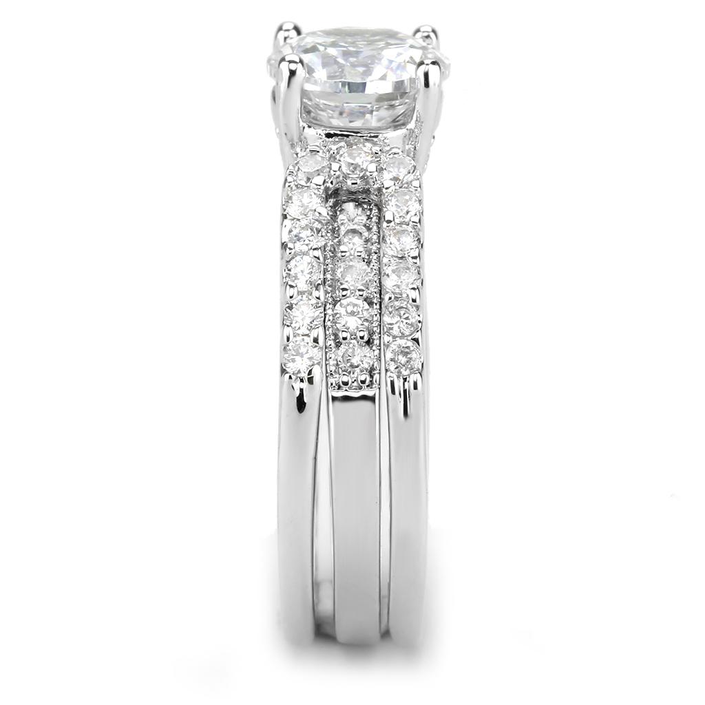 MA3W1554 - Rhodium Brass Ring with AAA Grade CZ  in Clear