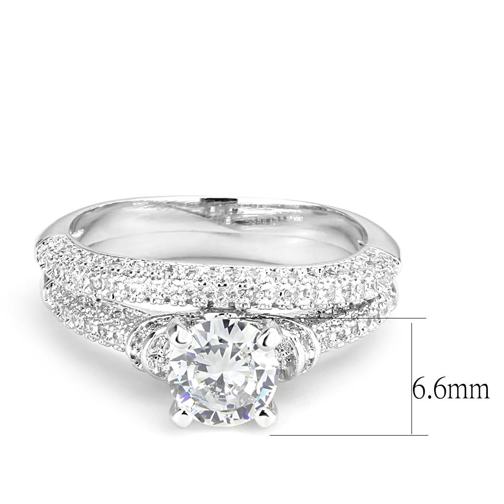 MA3W1555 - Rhodium Brass Ring with AAA Grade CZ  in Clear