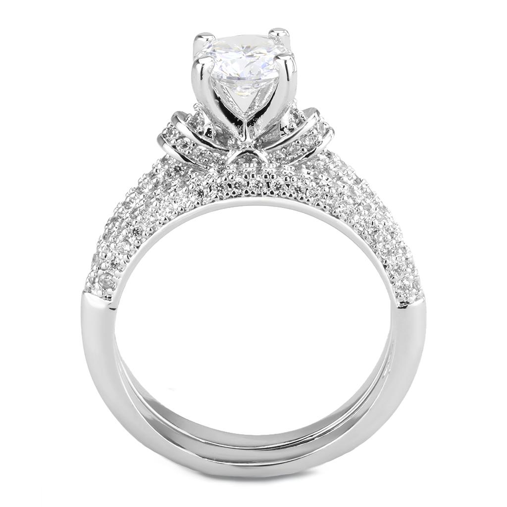 MA3W1555 - Rhodium Brass Ring with AAA Grade CZ  in Clear