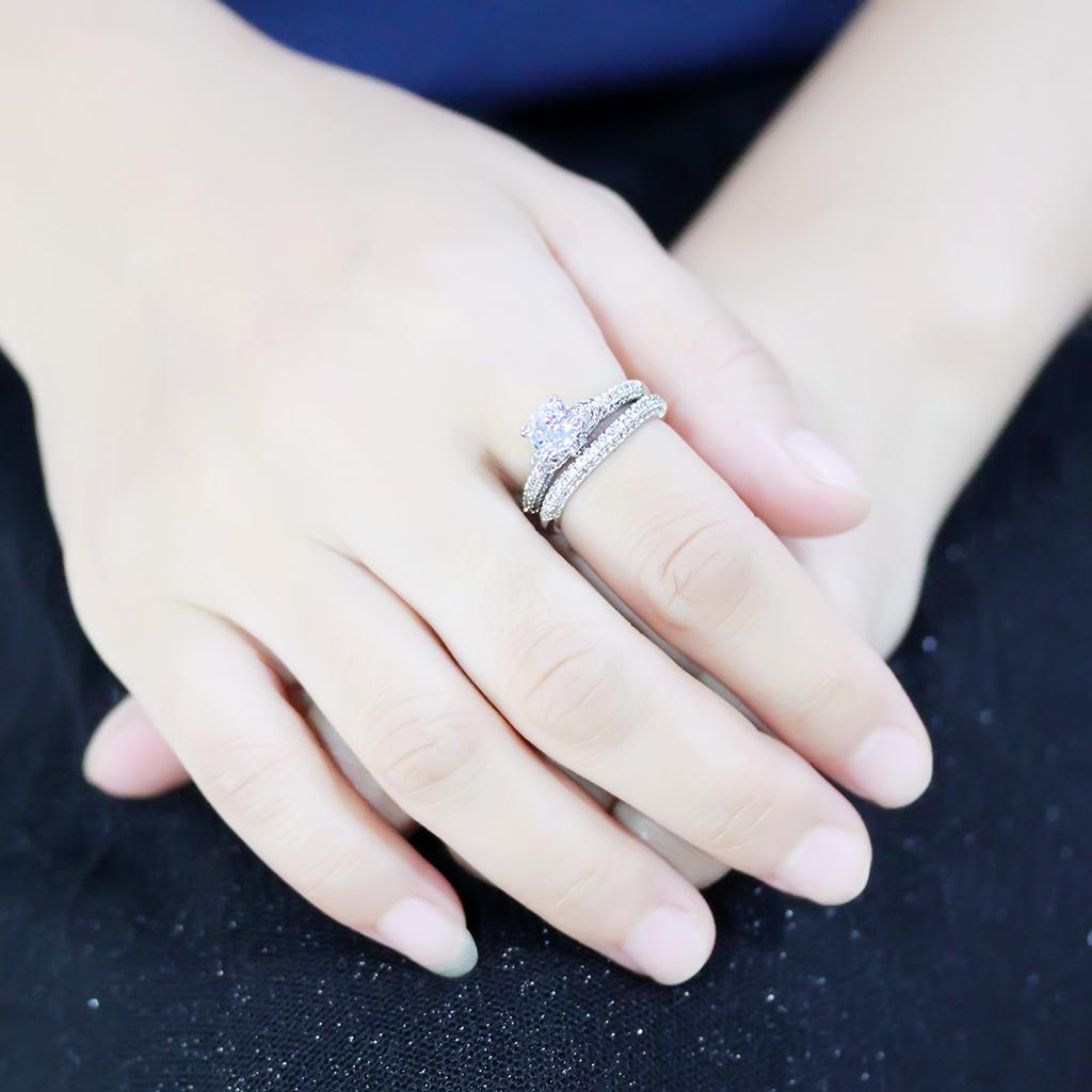 MA3W1555 - Rhodium Brass Ring with AAA Grade CZ  in Clear