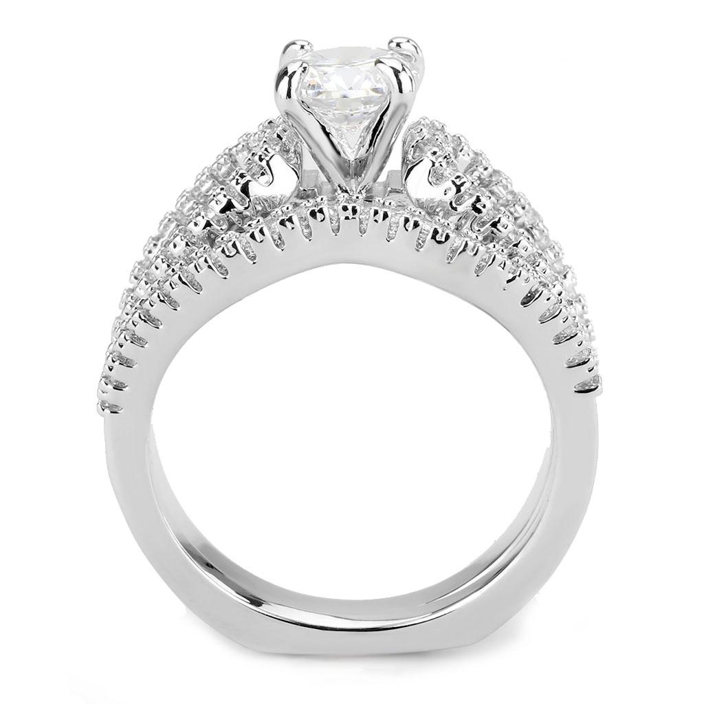 MA3W1556 - Rhodium Brass Ring with AAA Grade CZ  in Clear