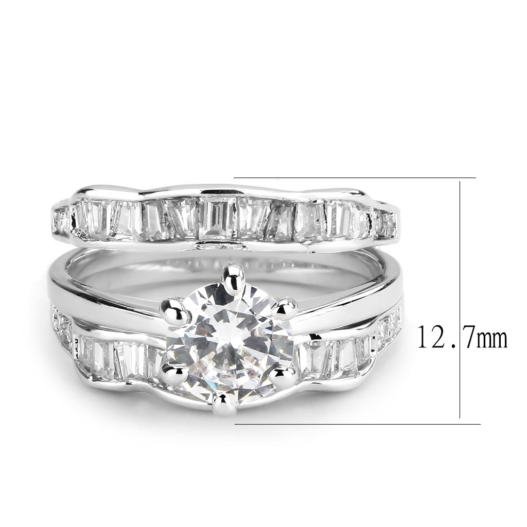 MA3W1557 - Rhodium Brass Ring with AAA Grade CZ  in Clear
