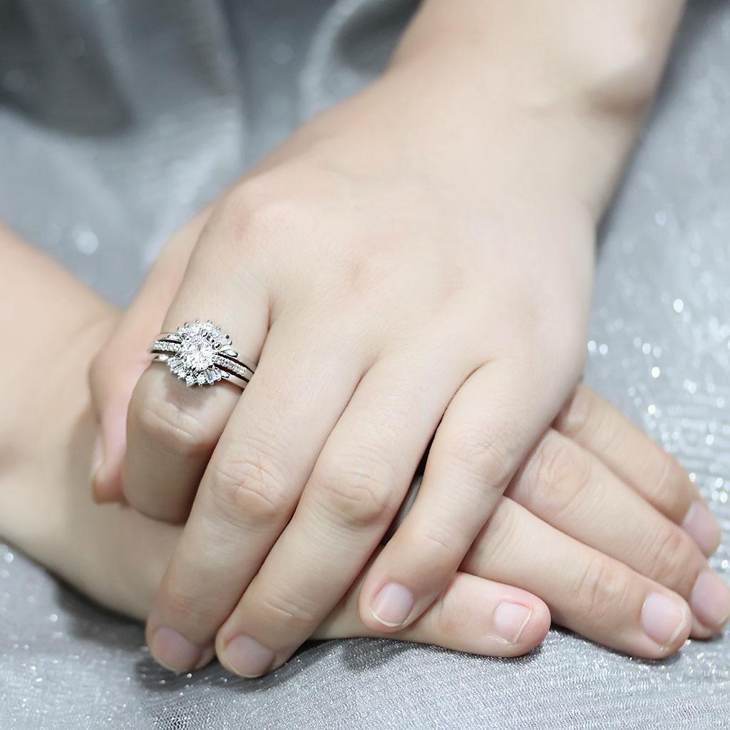 MA3W1558 - Rhodium Brass Ring with AAA Grade CZ  in Clear