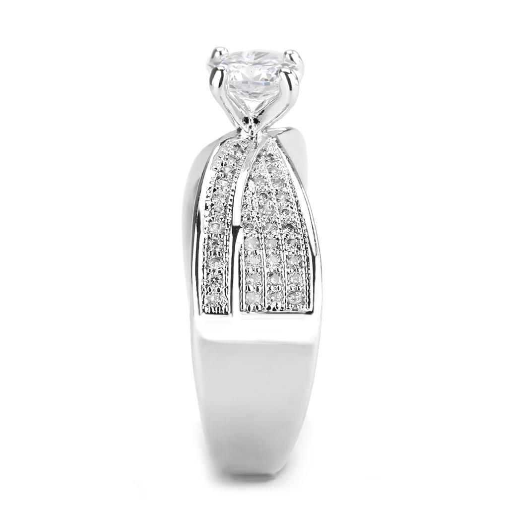 MA3W1559 - Rhodium Brass Ring with AAA Grade CZ  in Clear