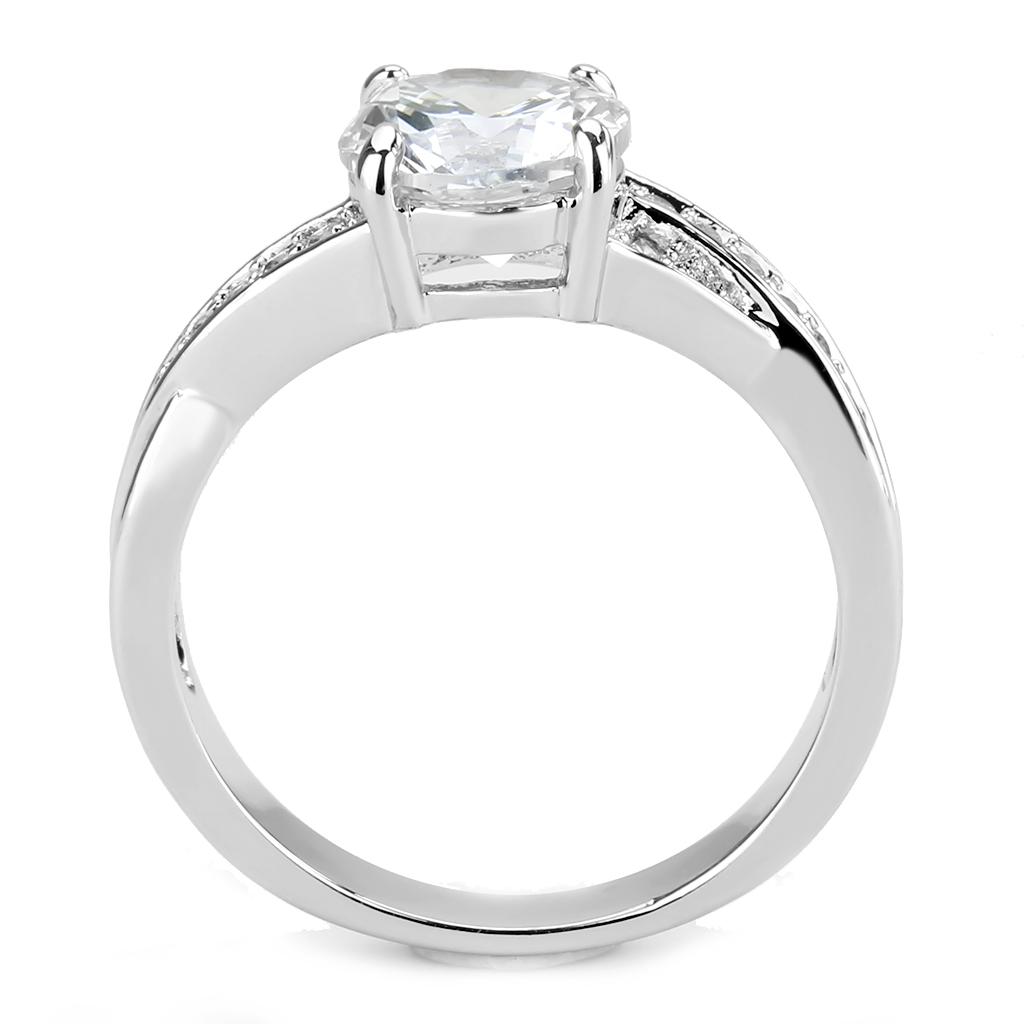 MA3W1560 - Rhodium Brass Ring with AAA Grade CZ  in Clear