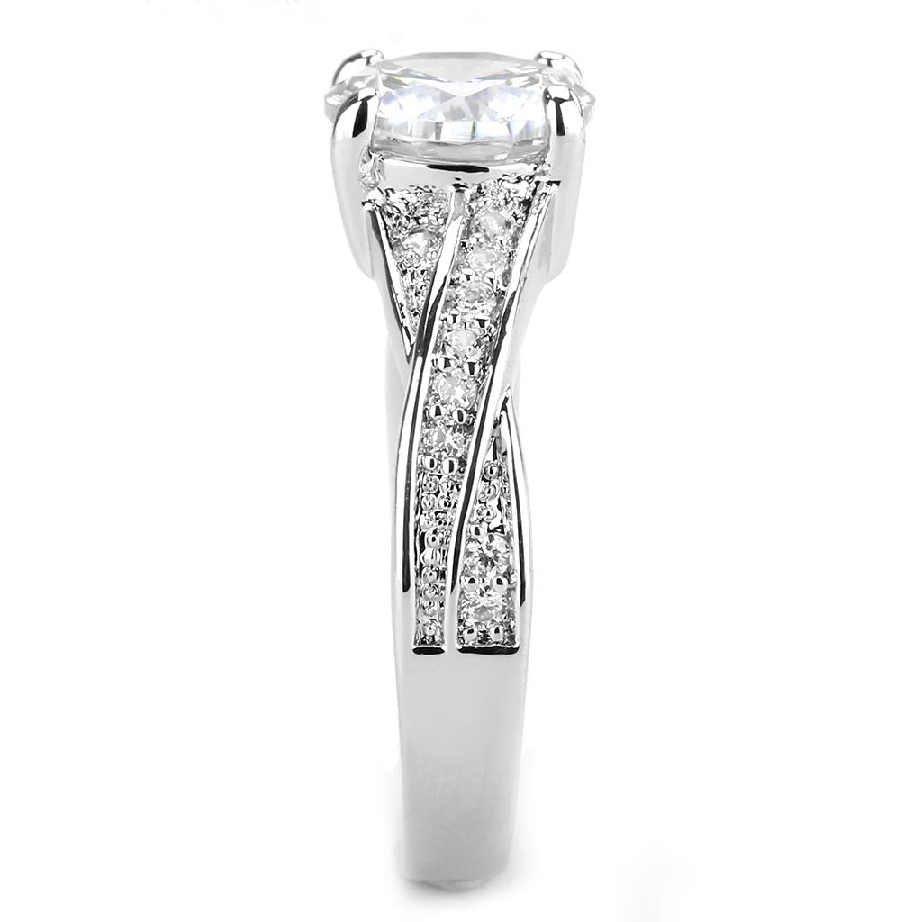 MA3W1560 - Rhodium Brass Ring with AAA Grade CZ  in Clear