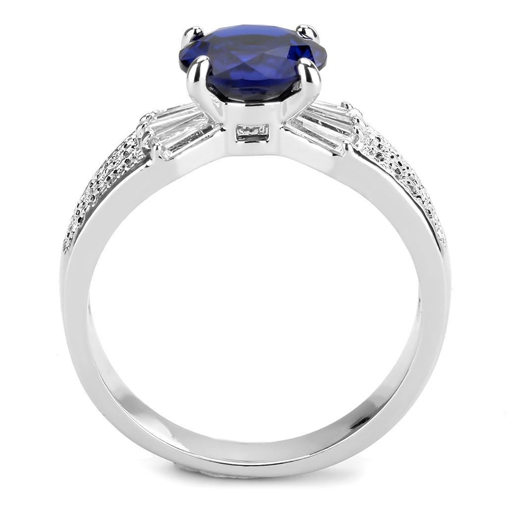 MA3W1562 - Rhodium Brass Ring with Synthetic Spinel in London Blue