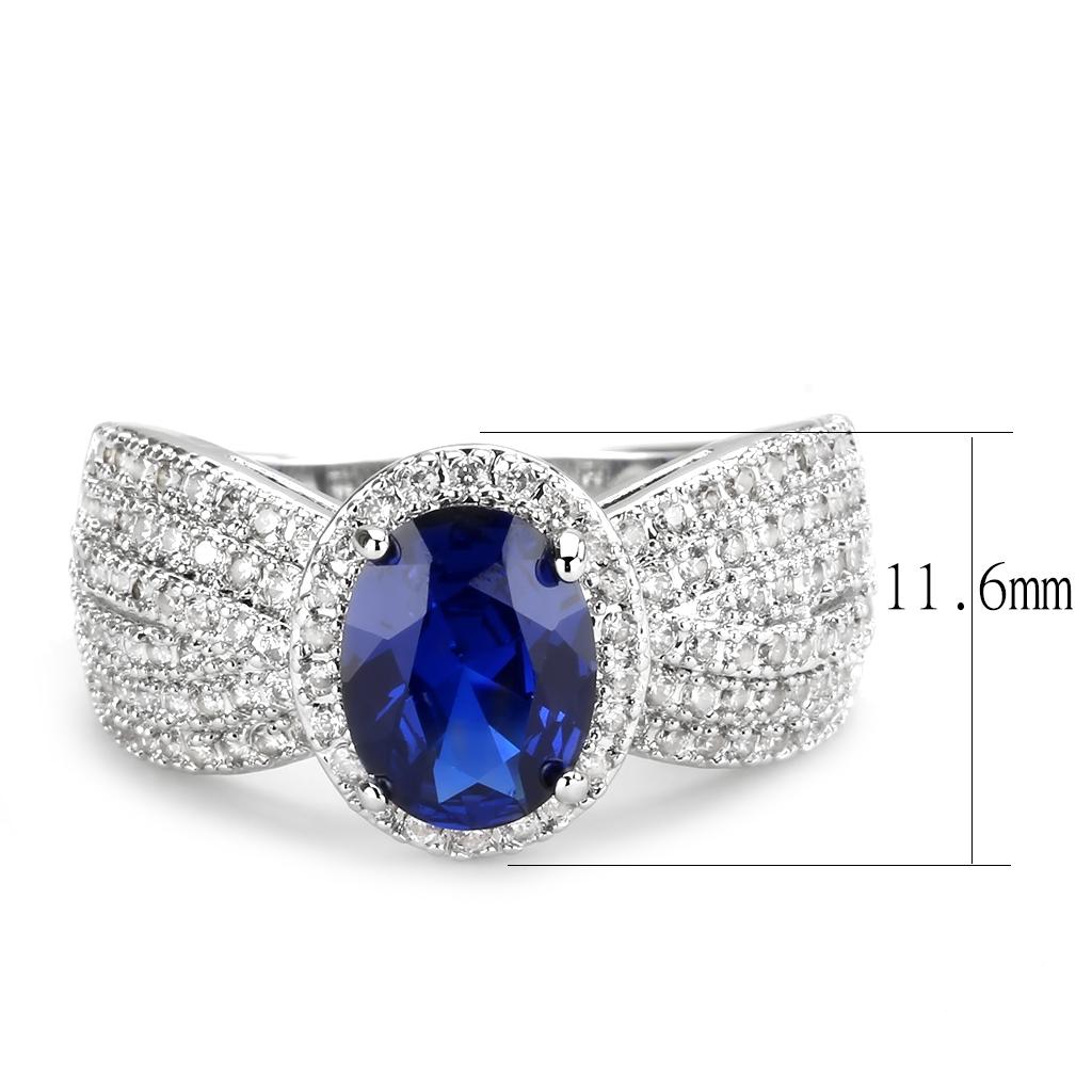 MA3W1563 - Rhodium Brass Ring with Synthetic Spinel in London Blue