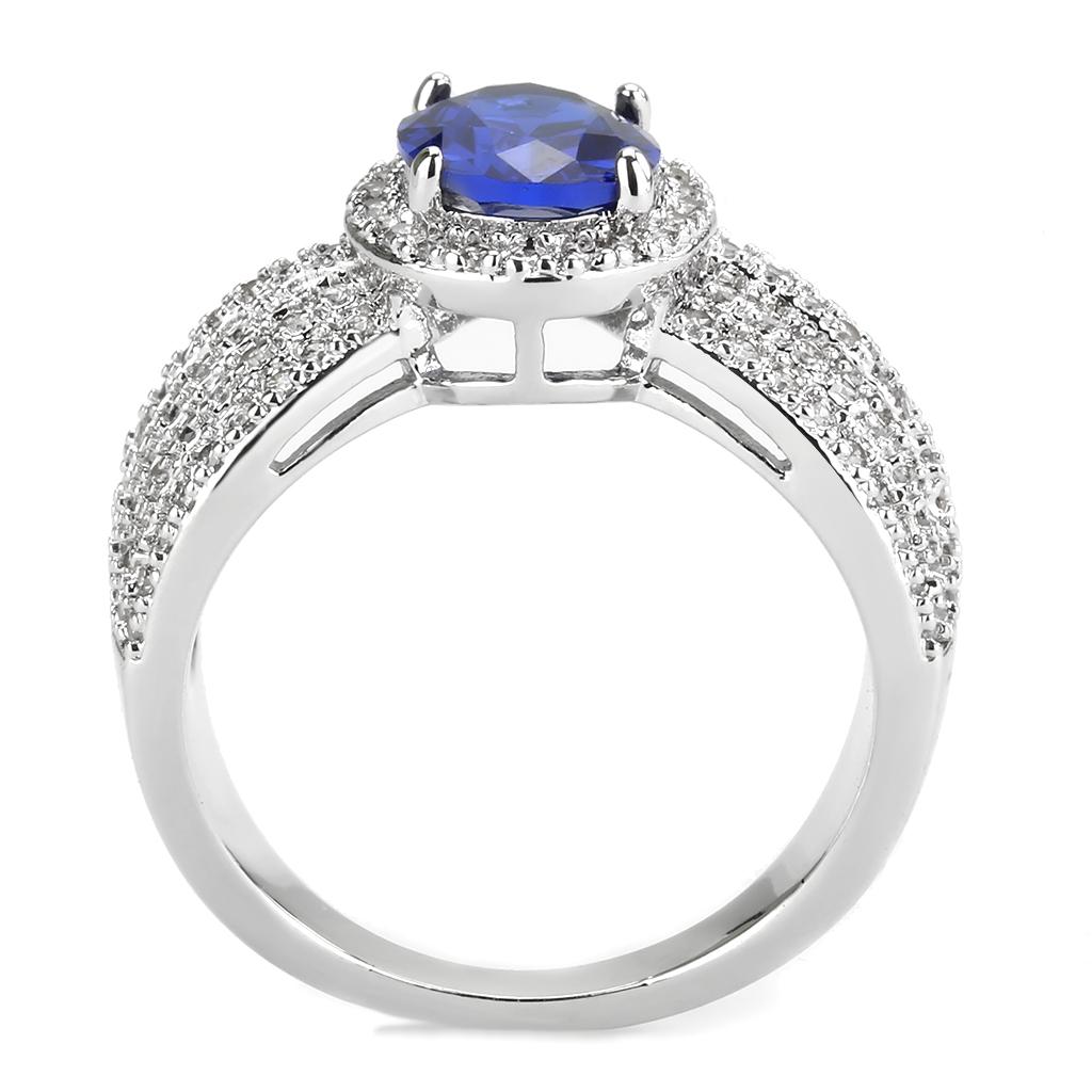 MA3W1563 - Rhodium Brass Ring with Synthetic Spinel in London Blue