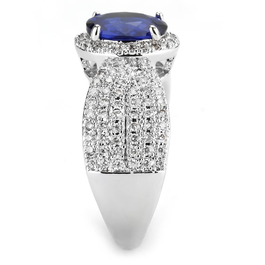 MA3W1563 - Rhodium Brass Ring with Synthetic Spinel in London Blue