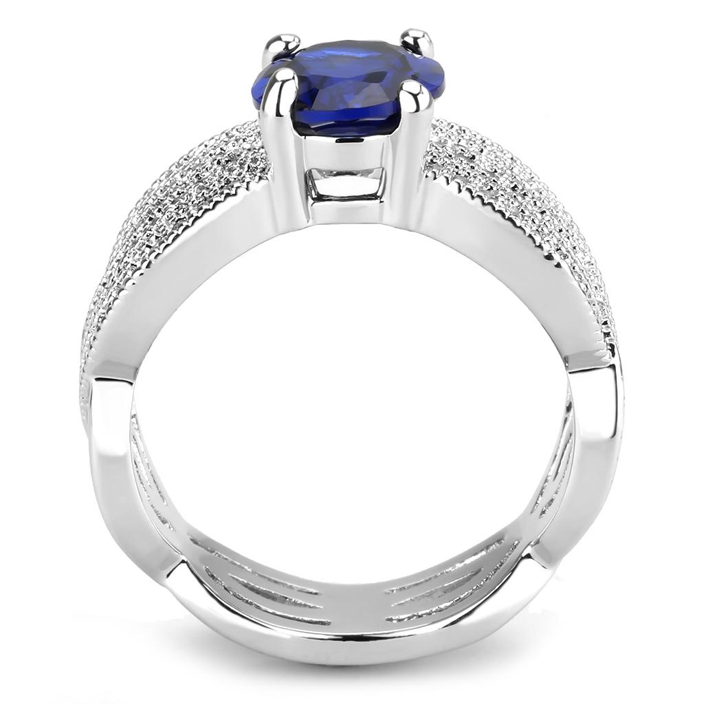 MA3W1564 - Rhodium Brass Ring with Synthetic Spinel in London Blue
