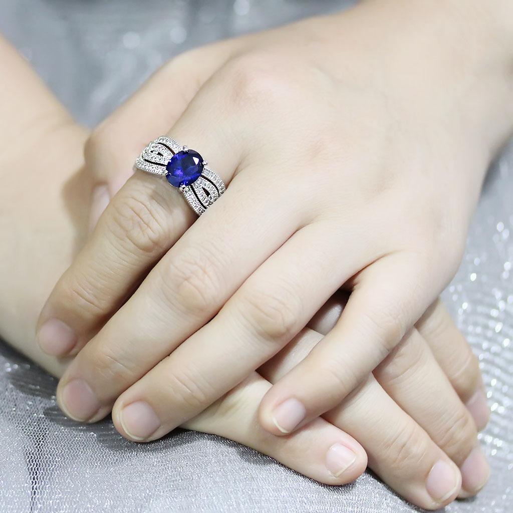 MA3W1564 - Rhodium Brass Ring with Synthetic Spinel in London Blue