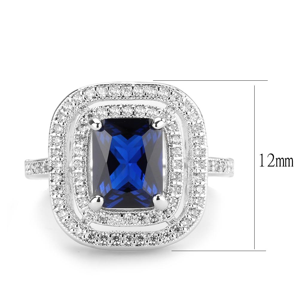 MA3W1565 - Rhodium Brass Ring with Synthetic Spinel in London Blue