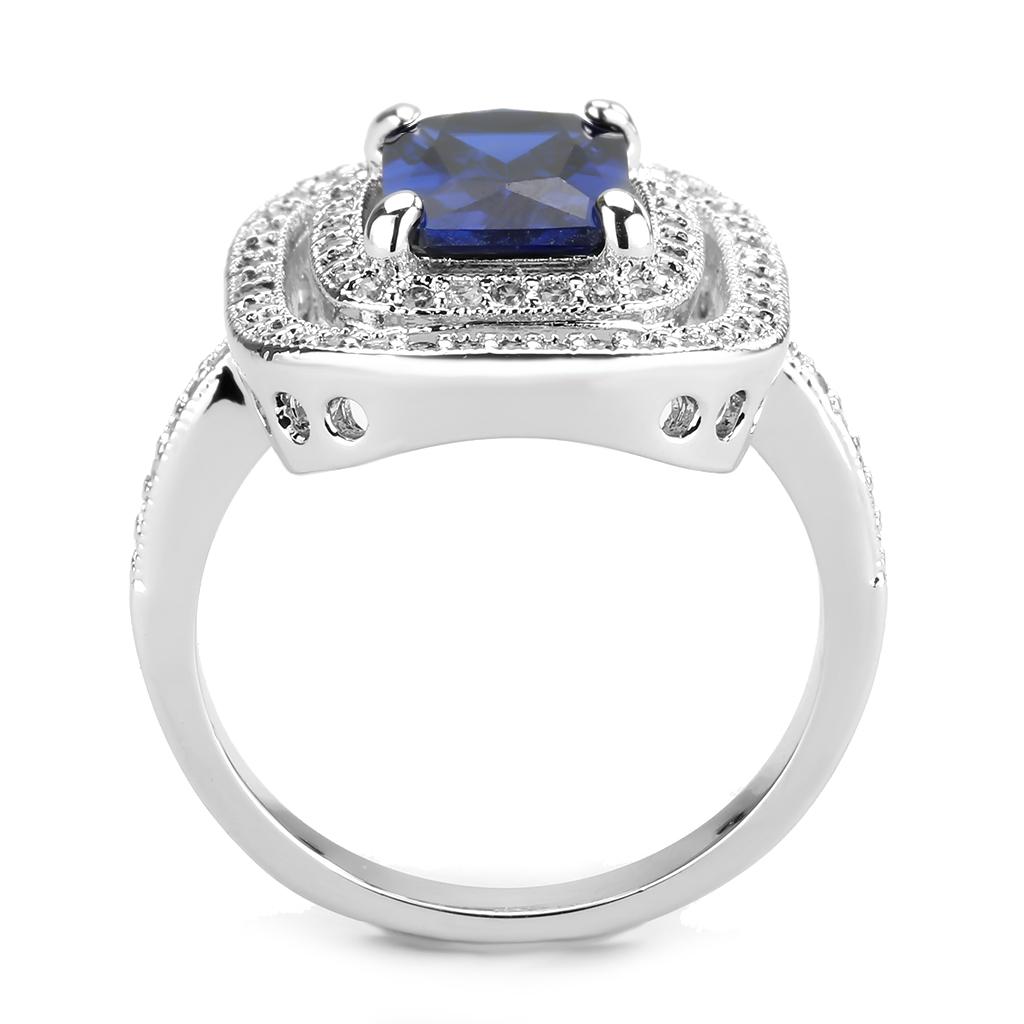 MA3W1565 - Rhodium Brass Ring with Synthetic Spinel in London Blue
