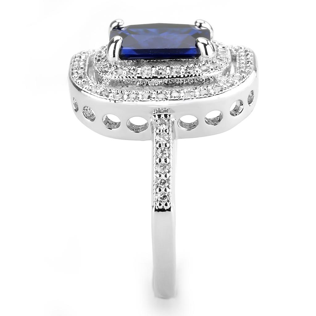 MA3W1565 - Rhodium Brass Ring with Synthetic Spinel in London Blue