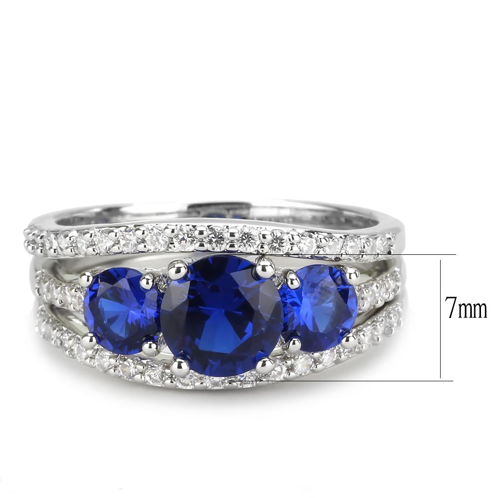 MA3W1566 - Rhodium Brass Ring with Synthetic Spinel in London Blue