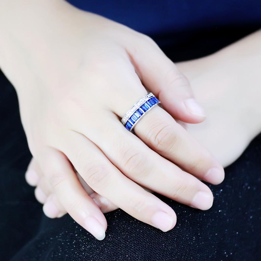 MA3W1568 - Rhodium Brass Ring with Synthetic Spinel in London Blue