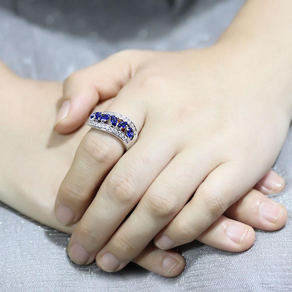 MA3W1569 - Rhodium Brass Ring with Synthetic Spinel in London Blue