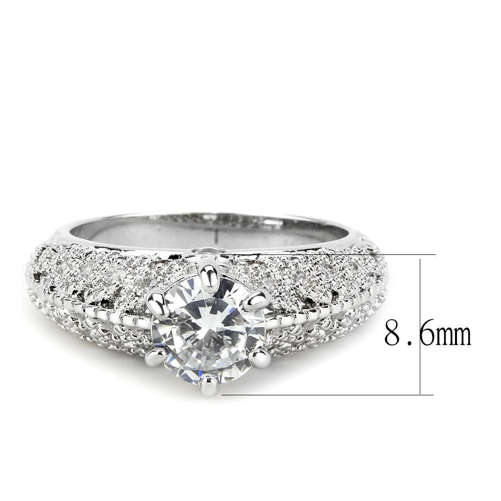 MA3W1576 - Rhodium Brass Ring with AAA Grade CZ  in Clear