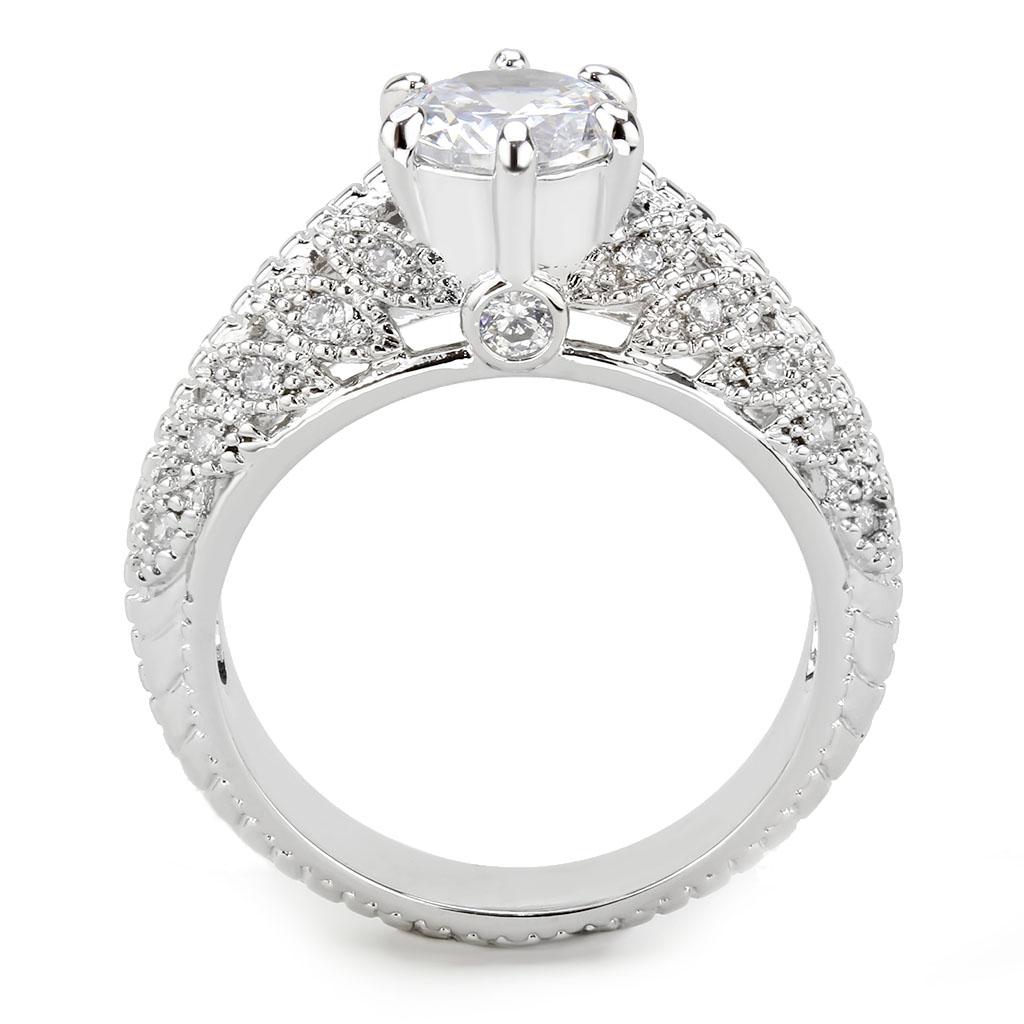 MA3W1576 - Rhodium Brass Ring with AAA Grade CZ  in Clear