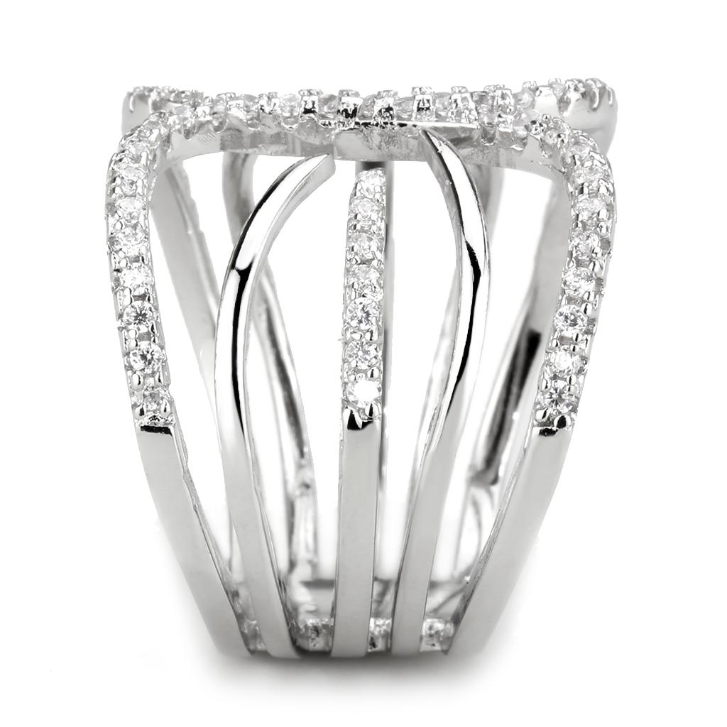 MA3W1580 - Rhodium Brass Ring with AAA Grade CZ  in Clear