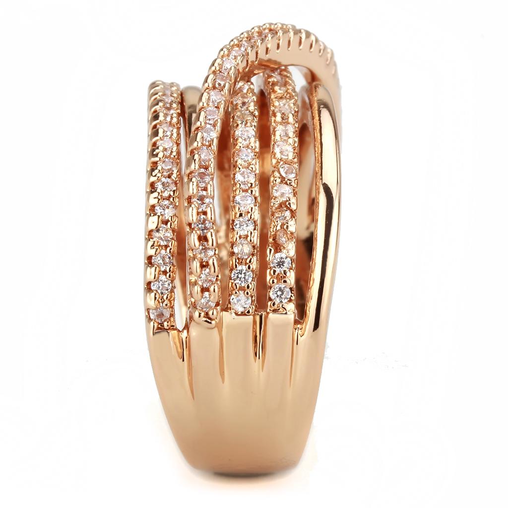 MA3W1586 - Rose Gold Brass Ring with AAA Grade CZ  in Clear