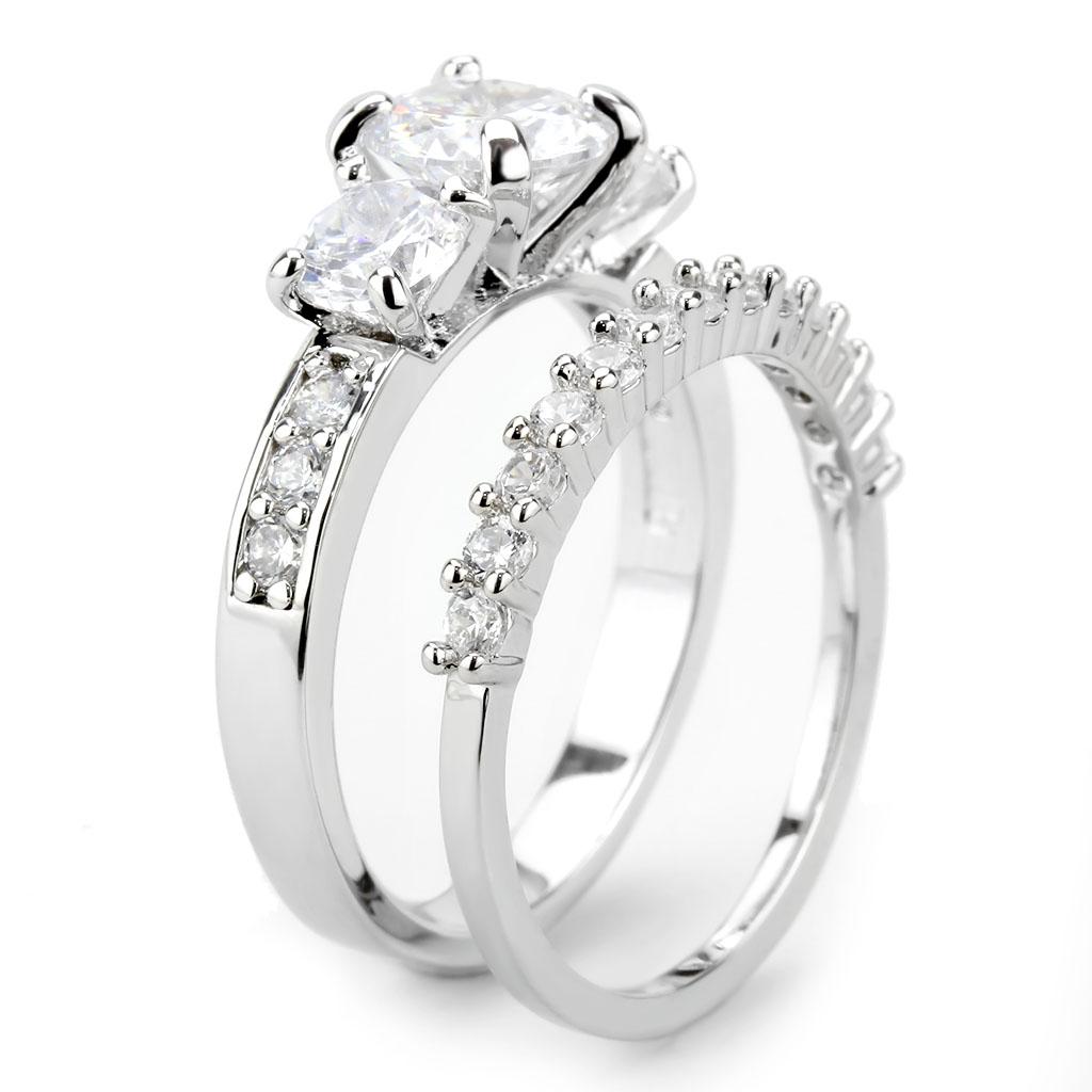 MA3W1588 - Rhodium Brass Ring with AAA Grade CZ  in Clear