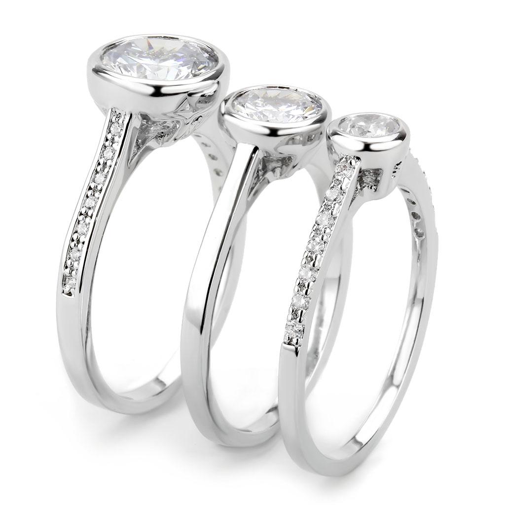 MA3W1590 - Rhodium Brass Ring with AAA Grade CZ  in Clear