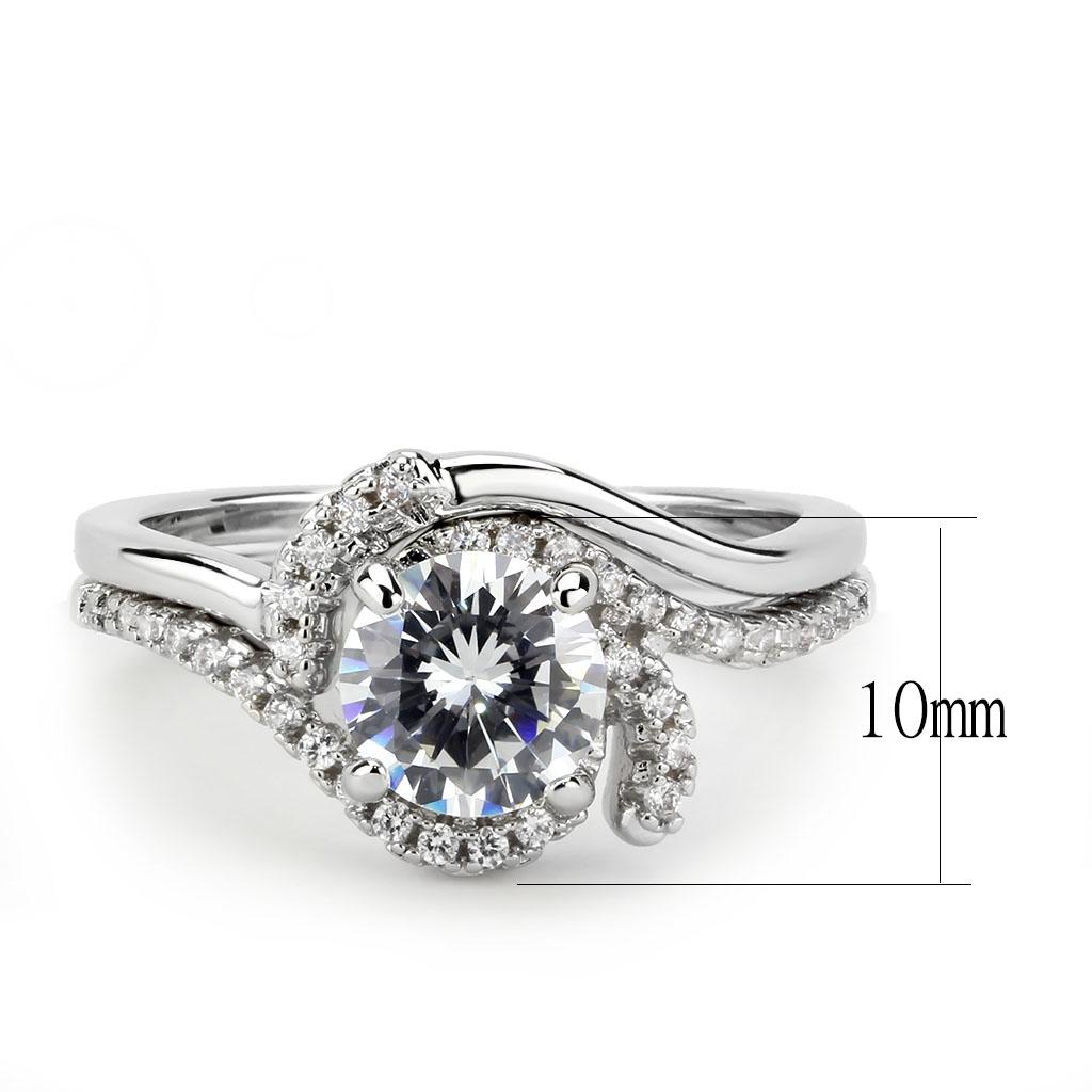 MA3W1591 - Rhodium Brass Ring with AAA Grade CZ  in Clear