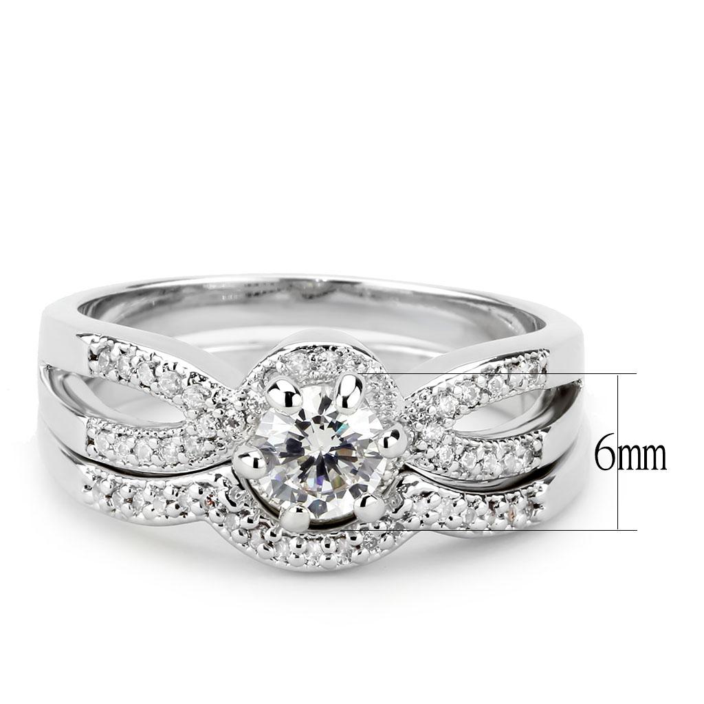 MA3W1592 - Rhodium Brass Ring with AAA Grade CZ  in Clear