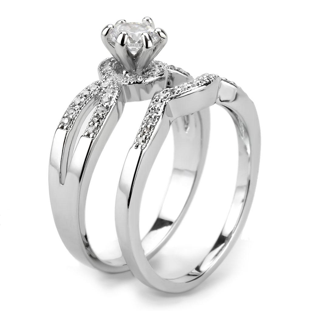 MA3W1592 - Rhodium Brass Ring with AAA Grade CZ  in Clear