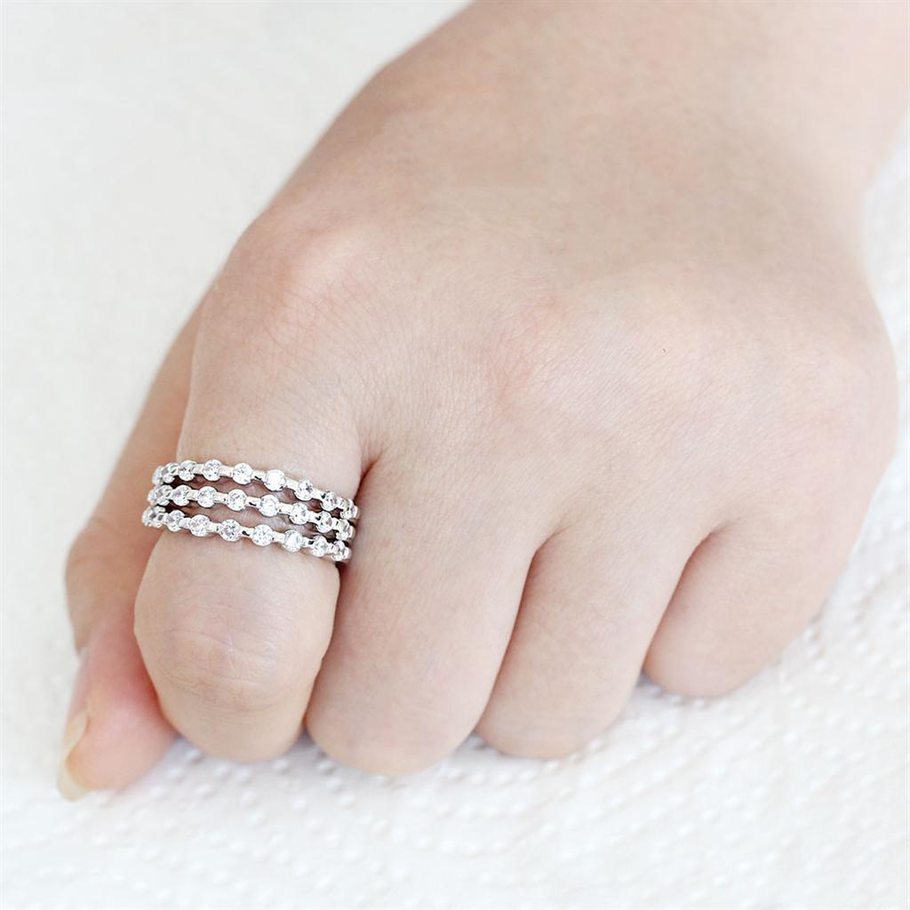 MA3W1595 - Rhodium Brass Ring with AAA Grade CZ  in Clear