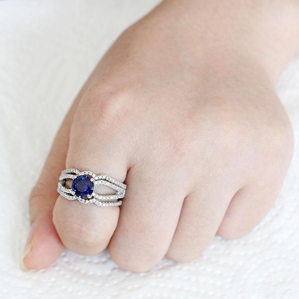 MA3W1597 - Rhodium Brass Ring with AAA Grade CZ  in London Blue
