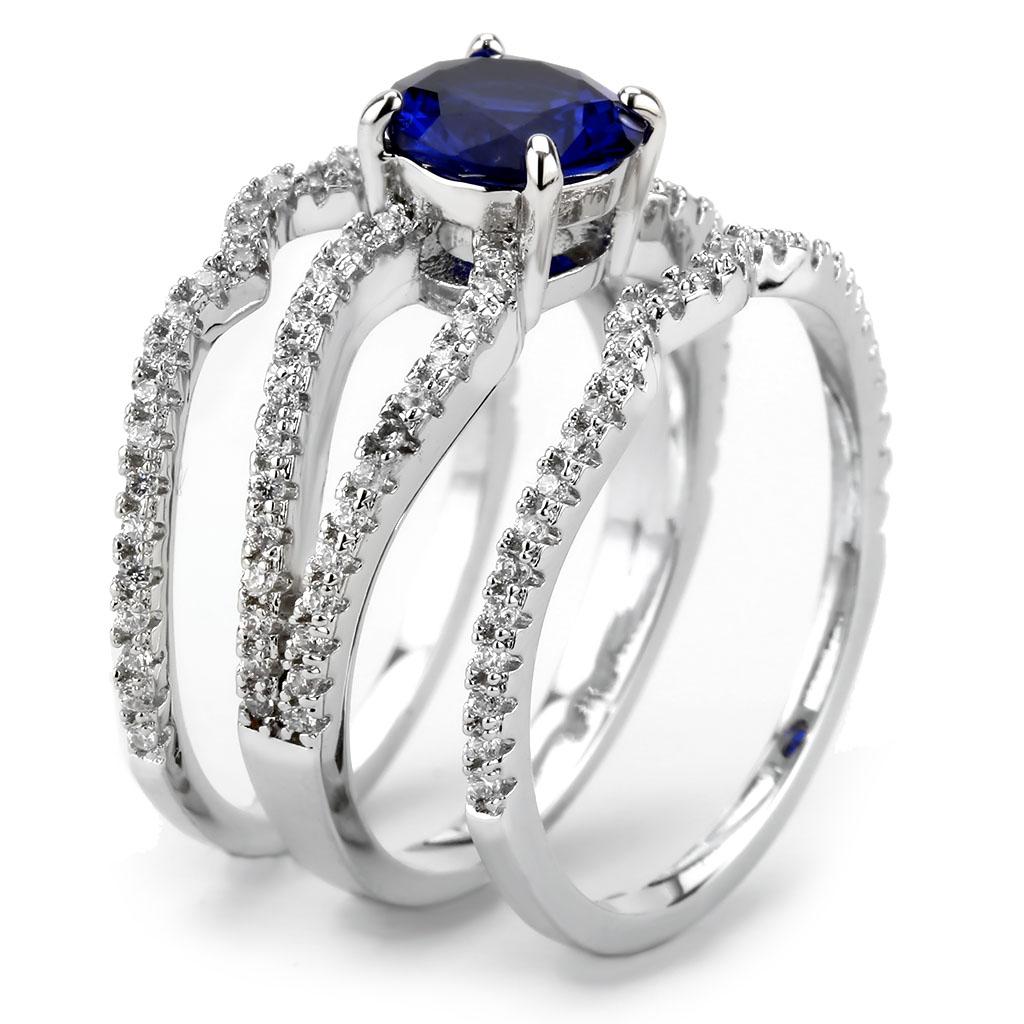 MA3W1597 - Rhodium Brass Ring with AAA Grade CZ  in London Blue