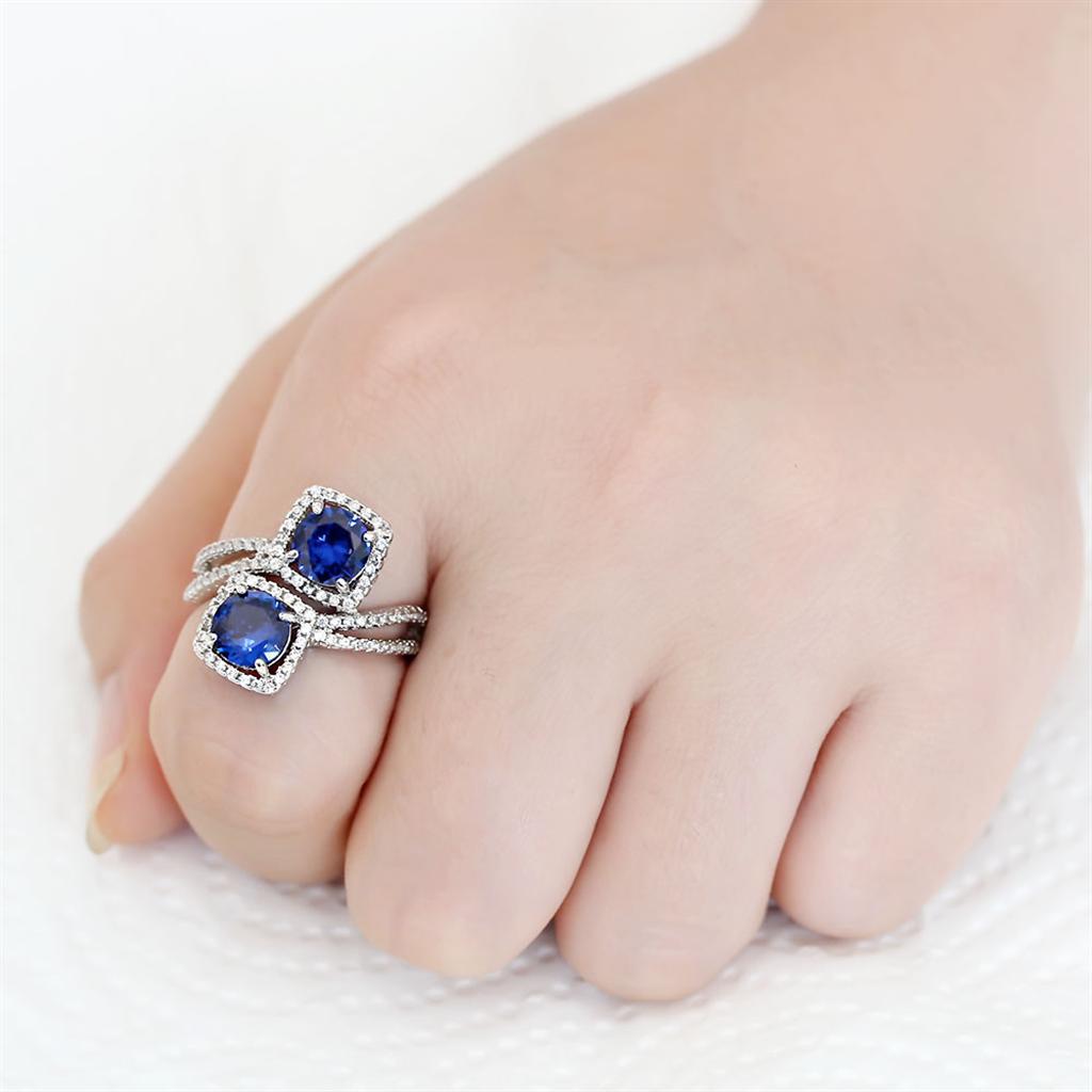 MA3W1600 - Rhodium Brass Ring with AAA Grade CZ  in London Blue