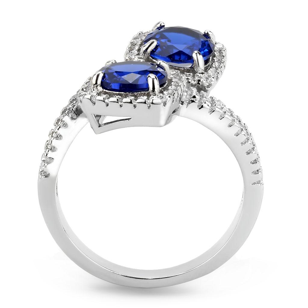 MA3W1600 - Rhodium Brass Ring with AAA Grade CZ  in London Blue