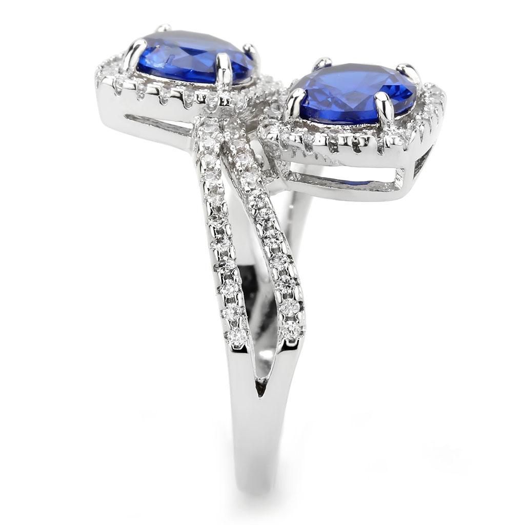 MA3W1600 - Rhodium Brass Ring with AAA Grade CZ  in London Blue