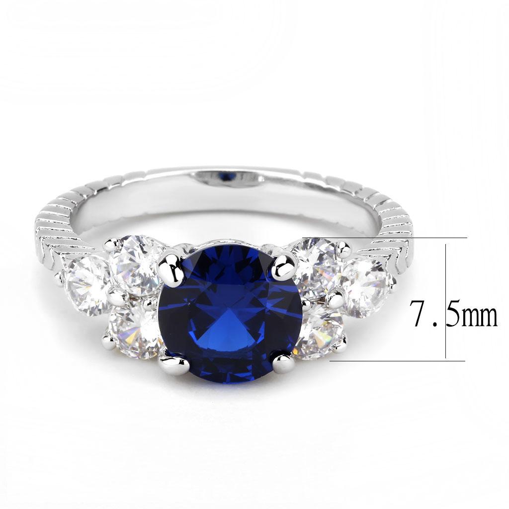 MA3W1601 - Rhodium Brass Ring with AAA Grade CZ  in London Blue