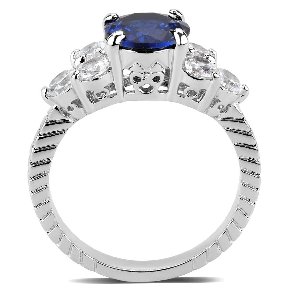 MA3W1601 - Rhodium Brass Ring with AAA Grade CZ  in London Blue
