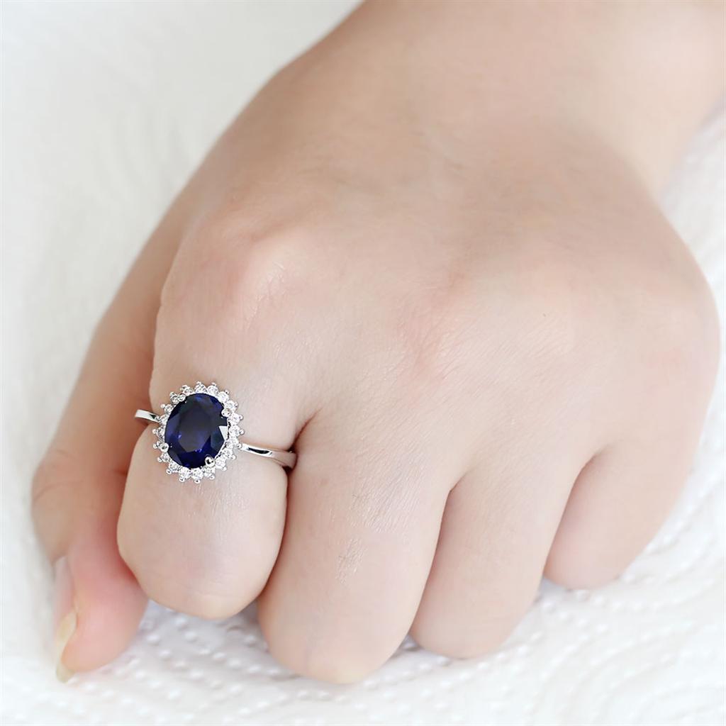 MA3W1602 - Rhodium Brass Ring with AAA Grade CZ  in London Blue