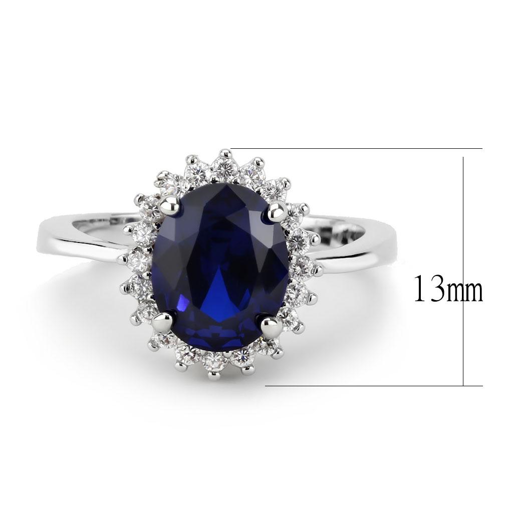 MA3W1602 - Rhodium Brass Ring with AAA Grade CZ  in London Blue