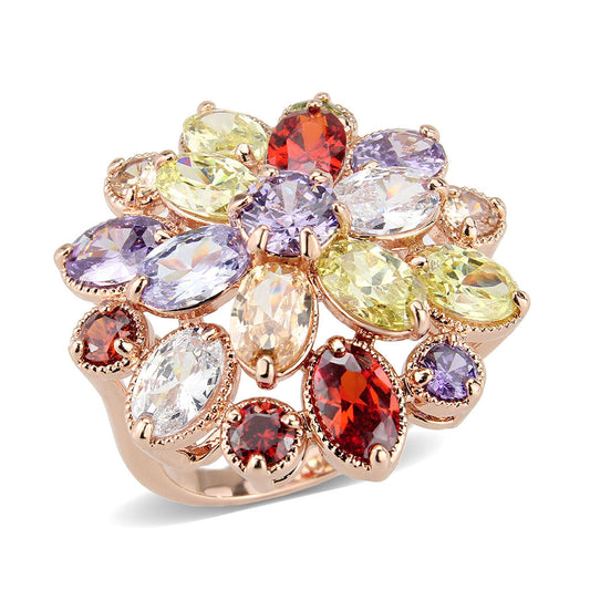 MA3W1603 - Rose Gold Brass Ring with AAA Grade CZ in MultiColor